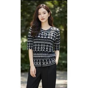 ANN TAYLOR NWT Women’s Cotton Printed Cardigan in Black/White-Size Medium